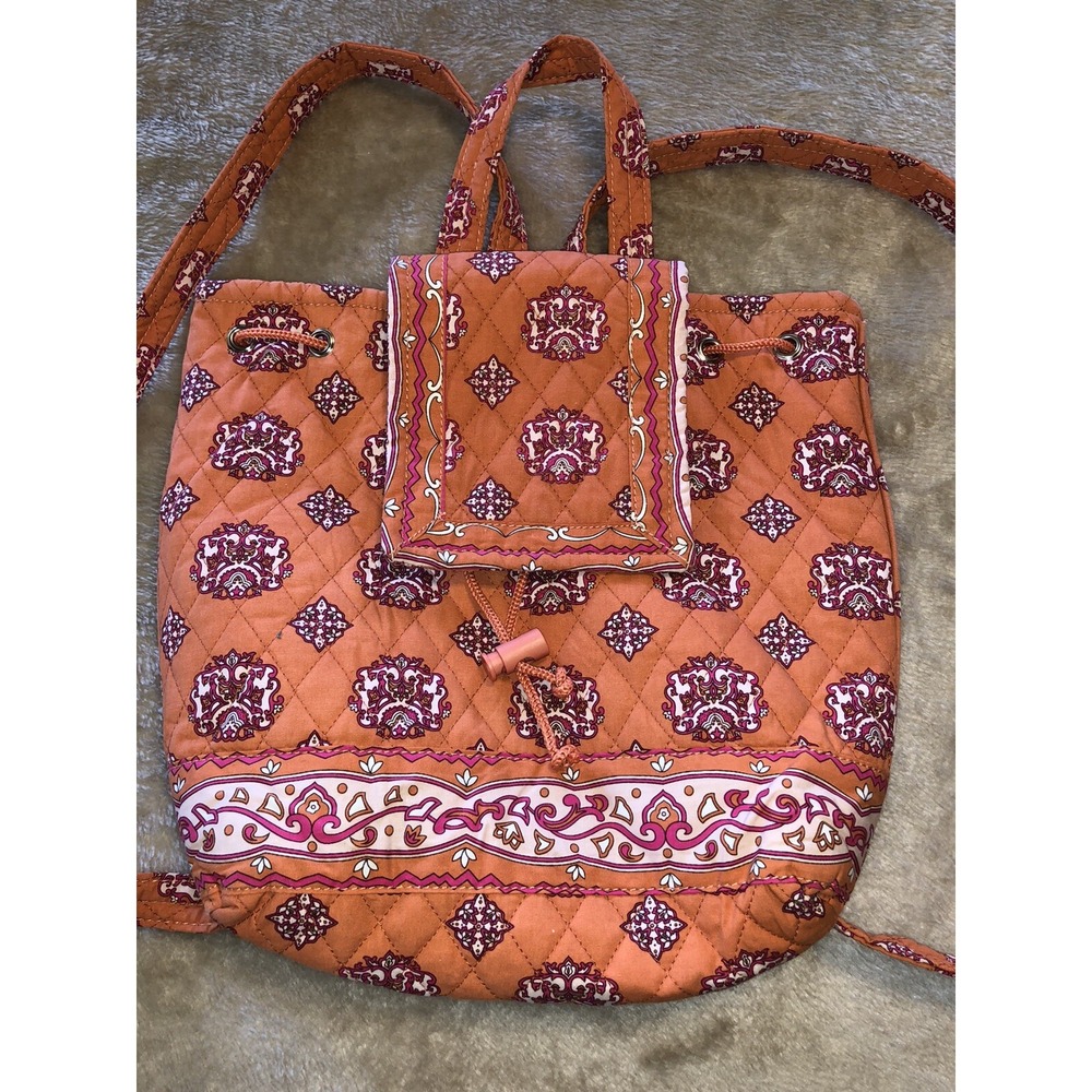 Bueno Collection Purse Backpack Orange drawstring Quilted Nice!